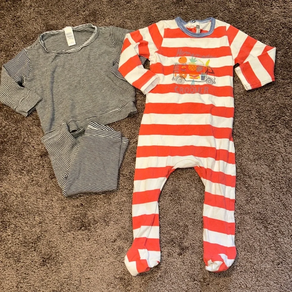 Baby 18m small shop gender neutral striped matching set and romper